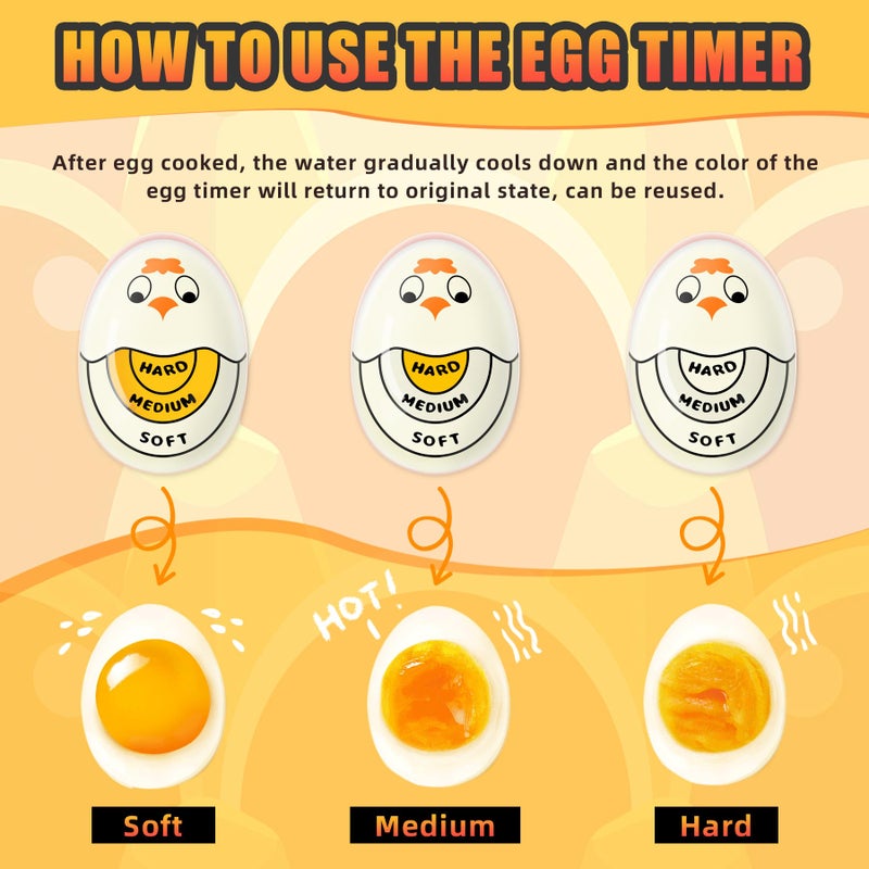 FOREV Egg Timer for Hard Boiled Eggs Soft Boiled Color Changing Indicator Tells When Eggs are Ready, Yellow 2pcs - Image 3